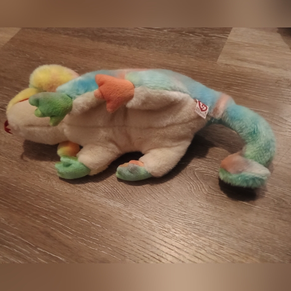 Ty Beanie Buddies Collection 1999 Rainbow Lizard Chameleon Tie Dye Plush 16" - Picture 6 of 8